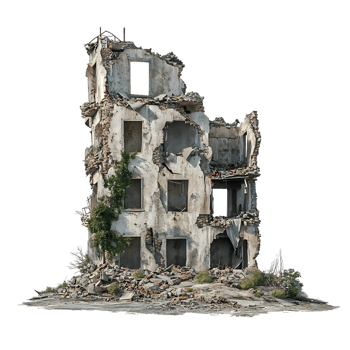 PNG Ruined Building A Post-Disaster Scene Against Transparent Background