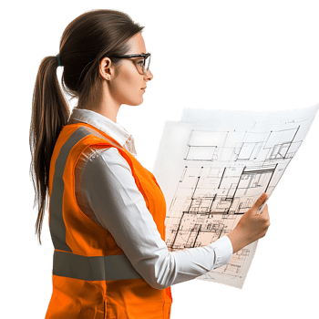 PNG Professional Female Engineer Reviewing Architectural Plans Against Transparent Background