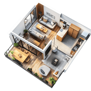 3D Apartment Rendering Against White Background png