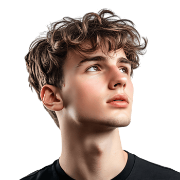 PNG Thoughtful Young Man with Stylish Haircut Against Transparent Background