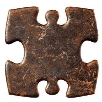 A single rusty brown puzzle piece isolated on black png