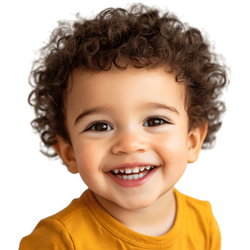 PNG Joyful Toddler Boy Smiling with Cute Curly Hair Against Transparent Background