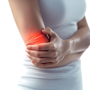 PNG Woman Experiencing arm Pain Against Transparent Background for Medical Branding, Healthcare Awareness, or Physiotherapy Promotions