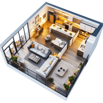 3D Apartment Rendering Against White Background png