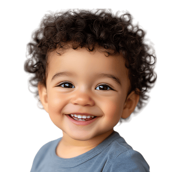 PNG Joyful Toddler Boy Smiling with Cute Curly Hair Against Transparent Background