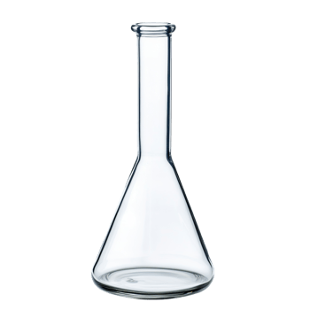 A clear empty glass Erlenmeyer flask stands alone png