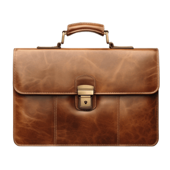 A Classic Brown Leather Briefcase with Brass Hardware png