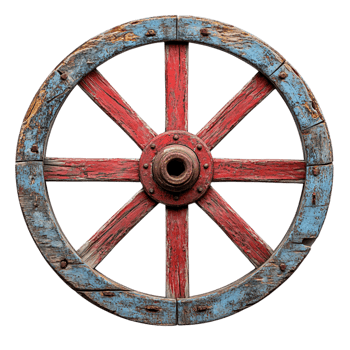 Vintage wooden wagon wheel with faded symbolizing movement and the enduring legacy of transportations past png