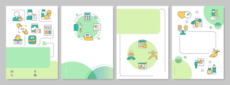 Weight loss green circle brochure template. Overweight management, treatment diet. Leaflet design with linear icons. Editable 4 layouts vector