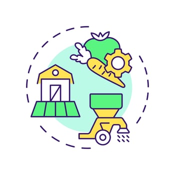 Food production multi color concept icon. Farming agriculture, harvesting. Cultivation, industry. Round shape line illustration. Abstract idea. Graphic design. Easy to use in infographic vector
