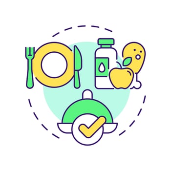 Food consumption multi color concept icon. Dinner tableware, service. Natural products, nutrition. Round shape line illustration. Abstract idea. Graphic design. Easy to use in infographic vector