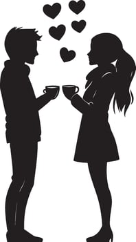 silhouette of a couple holding coffee cups vector