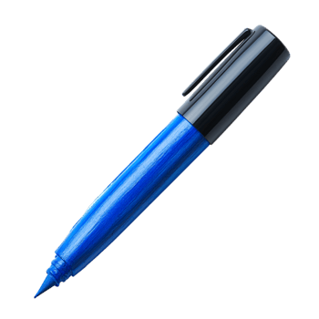 Sleek blue ballpoint pen with a glossy body and a removable cap resting at an angle with the tip slightly exposed png