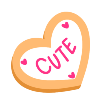 A heart shaped cookie with the word cute written on it png