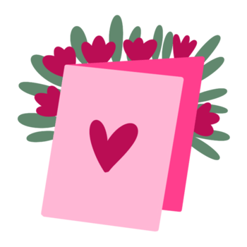 A pink card with a heart and flowers png