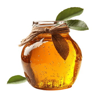 Glass jar filled with golden honey symbolizing purity and the natural sweetness of liquid gold made by buzzing bees png