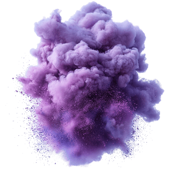 Cloud of vibrant purple powder exploding into the air with tiny particles spreading in all directions in a dynamic display png