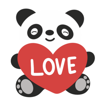 A panda bear holding a heart with the word love png