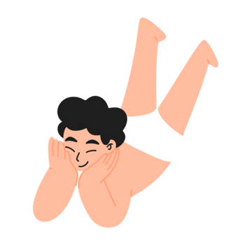 A cartoon man laying on his back with his hands on his head png