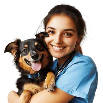 PNG Smiling Veterinarian Holding a Cute Dog Against Transparent Background