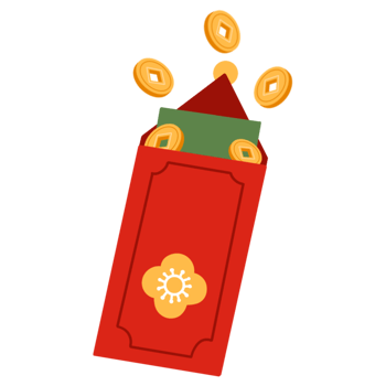 A red envelope with coins falling out png