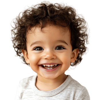 PNG Joyful Toddler Boy Smiling with Cute Curly Hair Against Transparent Background