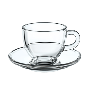 Empty Glass Teacup And Saucer Set png