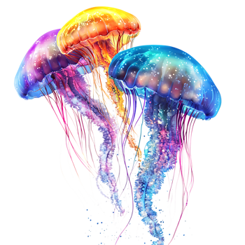 PNG Vibrant Jellyfish Trio Underwater Ocean Against Transparent Background