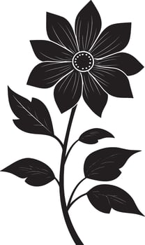 black and white flower with leaves on a white background vector
