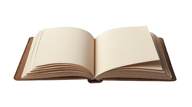 Open blank leather bound journal pages ready for writing png