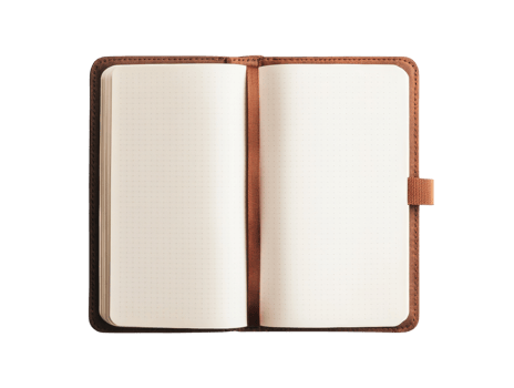 Open Brown Leather Dot Grid Notebook Ready For Writing png
