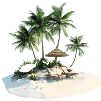 PNG Summertime Beach Paradise 3D Render Against Transparent Background