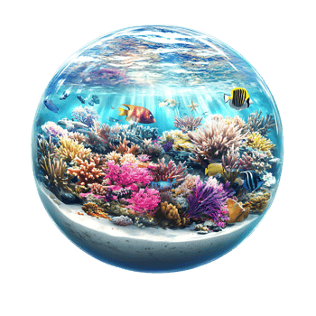 PNG Ocean World in a Glass Sphere Underwater Paradise Against Transparent Background