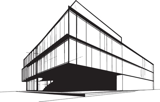 a drawing of a modern building with windows vector
