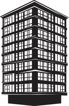 a black and white illustration of a tall building vector