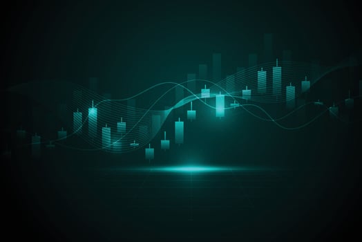 Abstract trend business candle stick graph chart of stock market investment trading on green background design. Bullish point vector