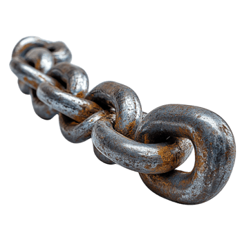 Heavy metal chain with interlocked weathered links showing rust symbolizing strength durability and the rugged endurance of industrial materials png