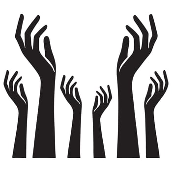Collection of Elegant Black Silhouette Hands Reaching Upward vector