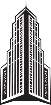A grayscale illustration of a high-rise building. vector