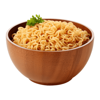 Quick and easy instant noodles in a wooden bowl isolated on transparent background png