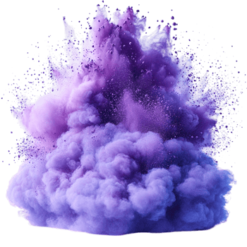 Burst of vibrant purple powder forming a cloud in midair symbolizing energy movement and theistic beauty of dynamic color in motion png