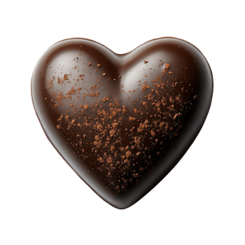Shiny dark chocolate heart with a dusting of cocoa powder exudes richness and indulgence with every bite png