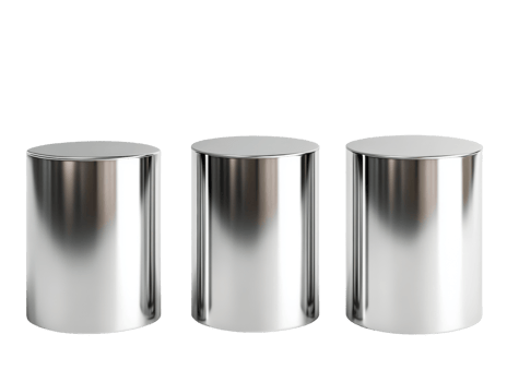 Three Shiny Cylindrical Metal Display Stands png