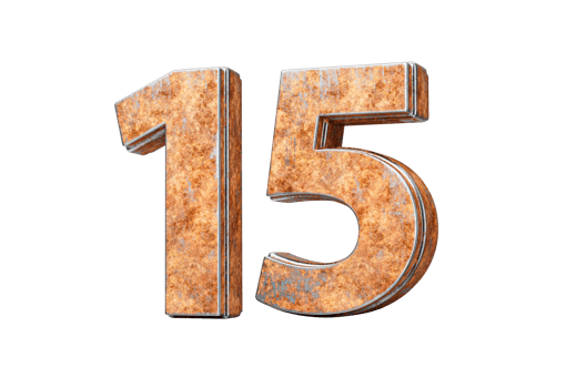 Number Fifteen 15 Digit Made Of Old Rusty Iron Metal Texture 3d Illustration png