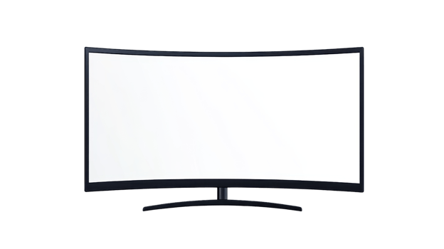 A curved monitor with a white screen on it png