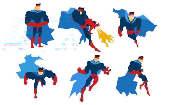 Strong Character Set, Comic Superhero in Different Action Poses Illustration vector