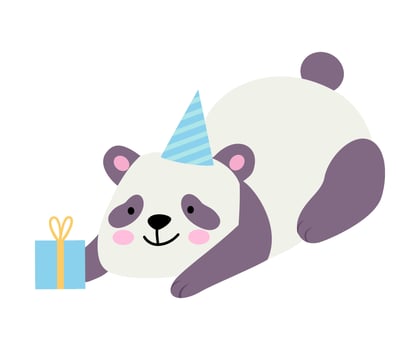 Cute panda with a gift. illustration on a white background. vector