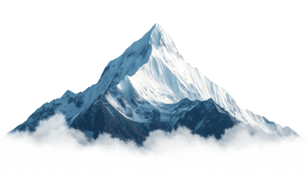 Majestic snow capped mountain peak above clouds png