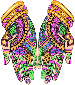 Two Hands with Colorful Henna Design png