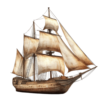 Historic Three-Mast Sailing Ship Drawing png